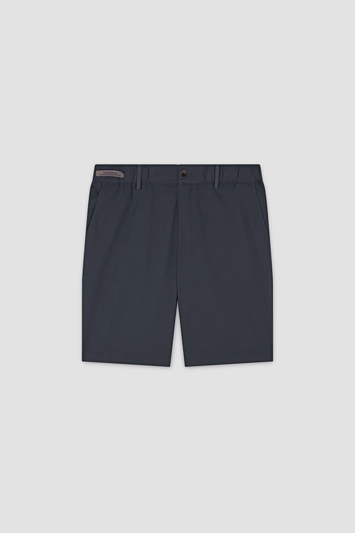 Bermuda en popeline de coton ultralégère, coupe régulière, couleur marine, idéal pour une tenue décontractée et confortable.