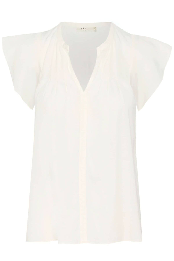 Blouse Cidenza légère avec encolure plissée et manches volantes, en tissu doux et fluide.