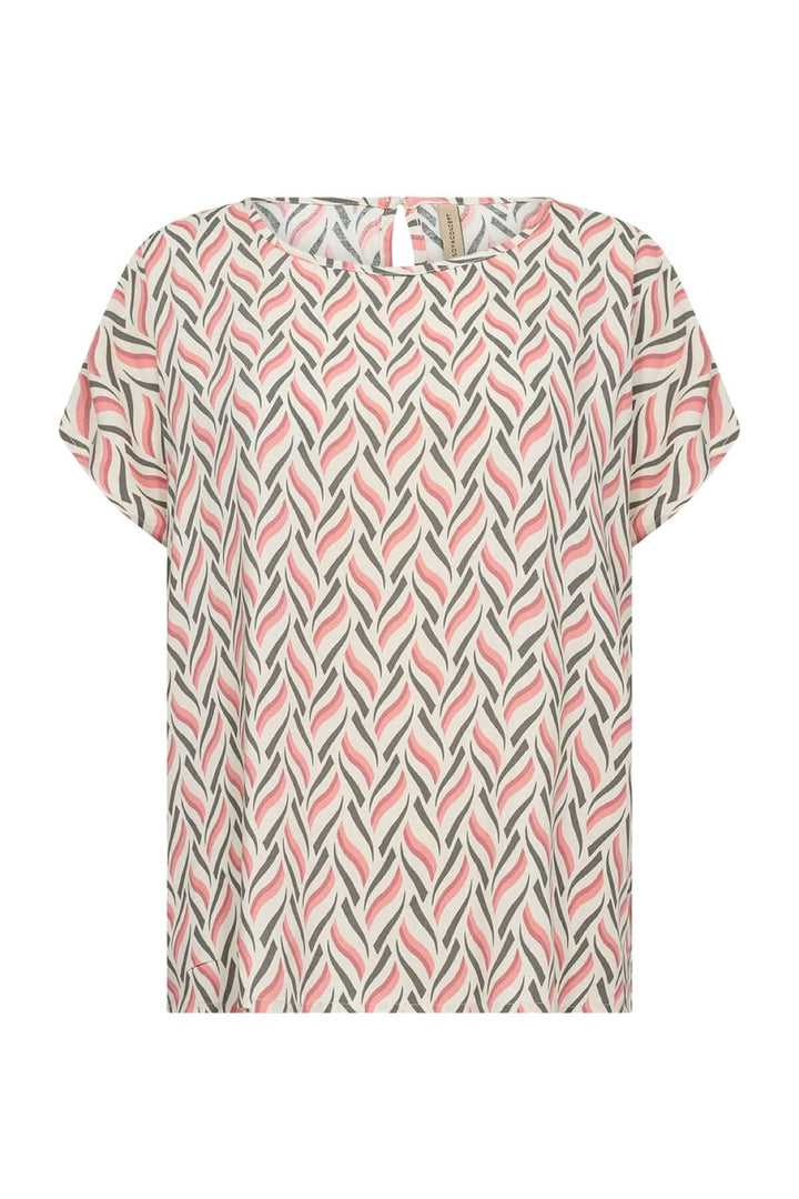 Blouse imprimée abstraite en viscose Ecovero avec motif unique, manches courtes et encolure ronde.