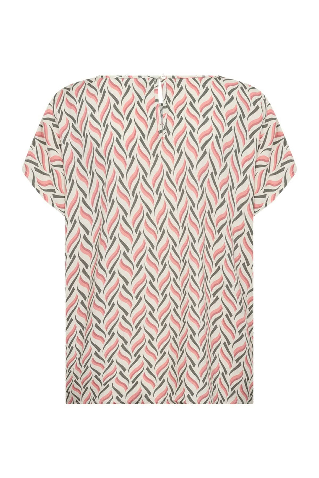 Blouse imprimée abstraite en viscose Ecovero, dos avec motif unique et ouverture goutte.