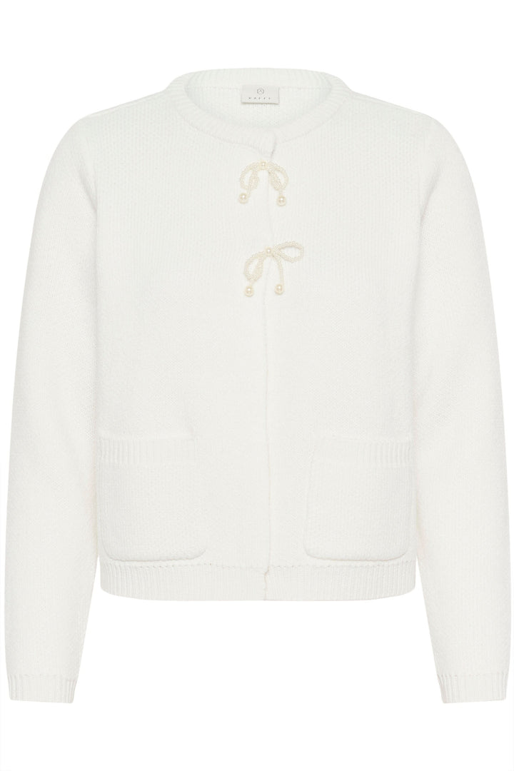 Cardigan Bowie blanc élégant avec liens décoratifs et coupe droite confortable, idéal pour un look raffiné.
