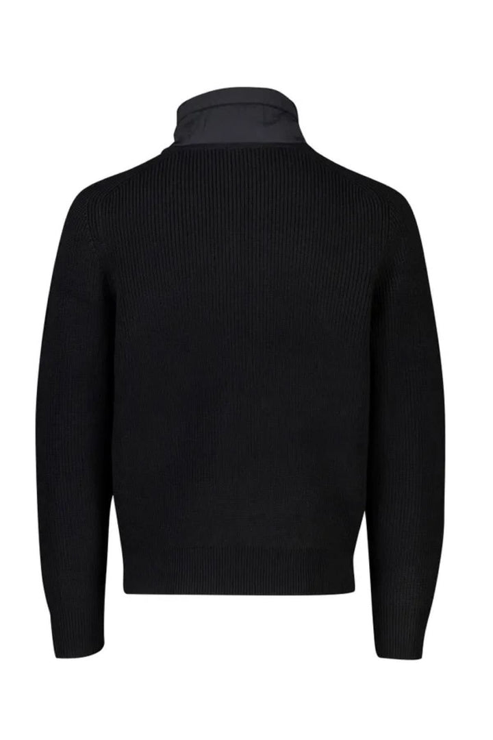 Cardigan Kigloo zippé en laine et nylon noir avec col matelassé vu de dos, design moderne et élégant pour style décontracté et raffiné.