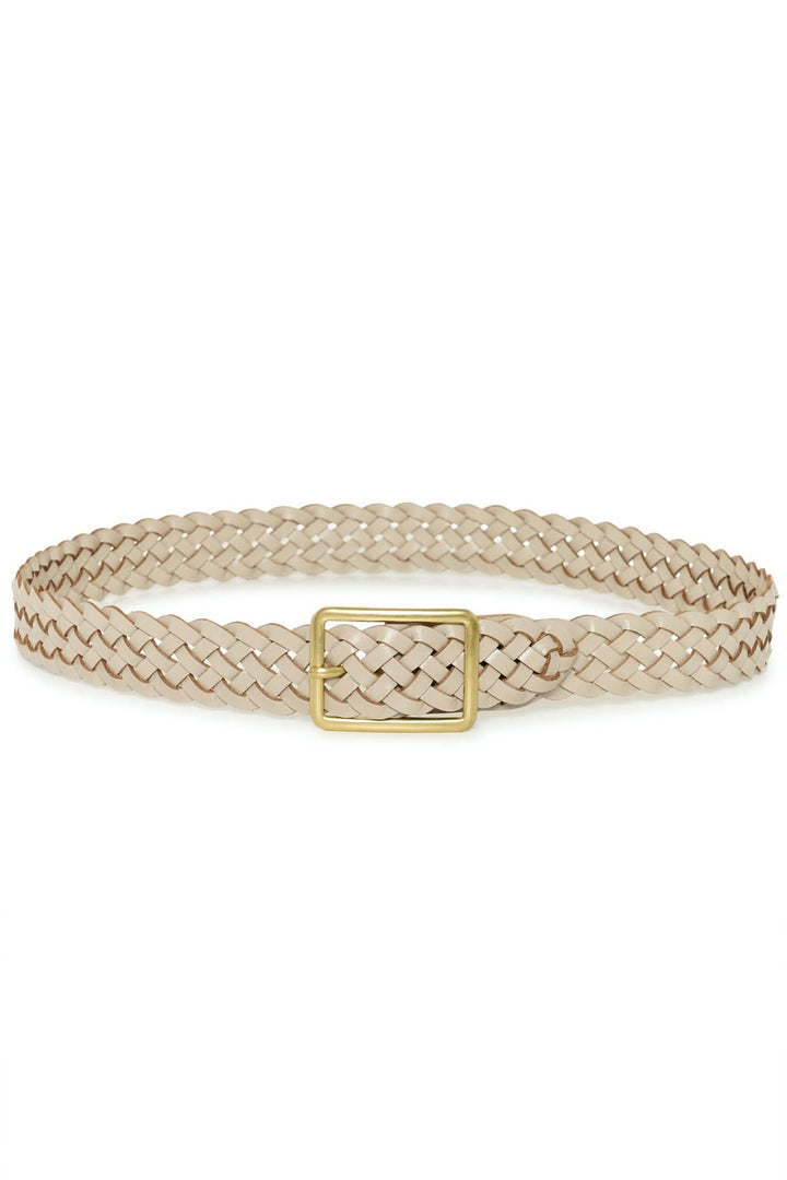 Ceinture tressée Anstina avec boucle carrée en métal, ajustement sans perforations, design souple et élégant, idéale pour toutes les tenues.
