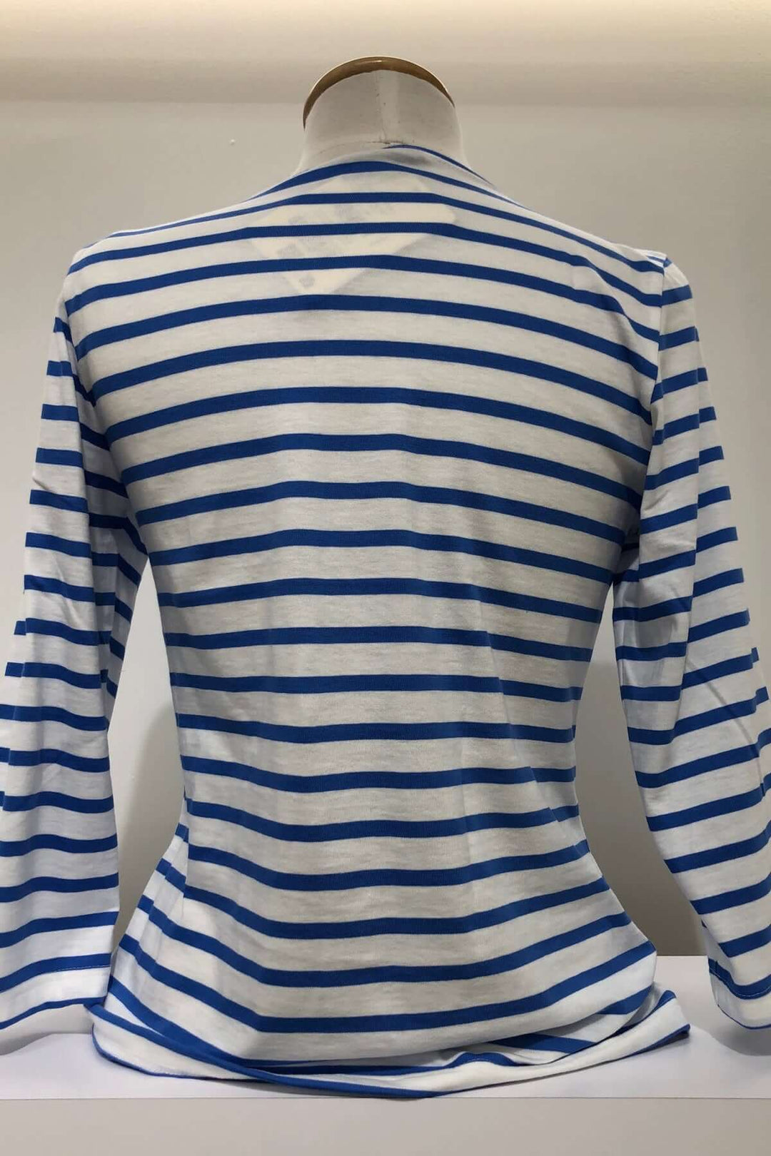 Chandail GALATHEE II, rayures bleues et blanches, coupe ajustée, manches ¾, style marin.