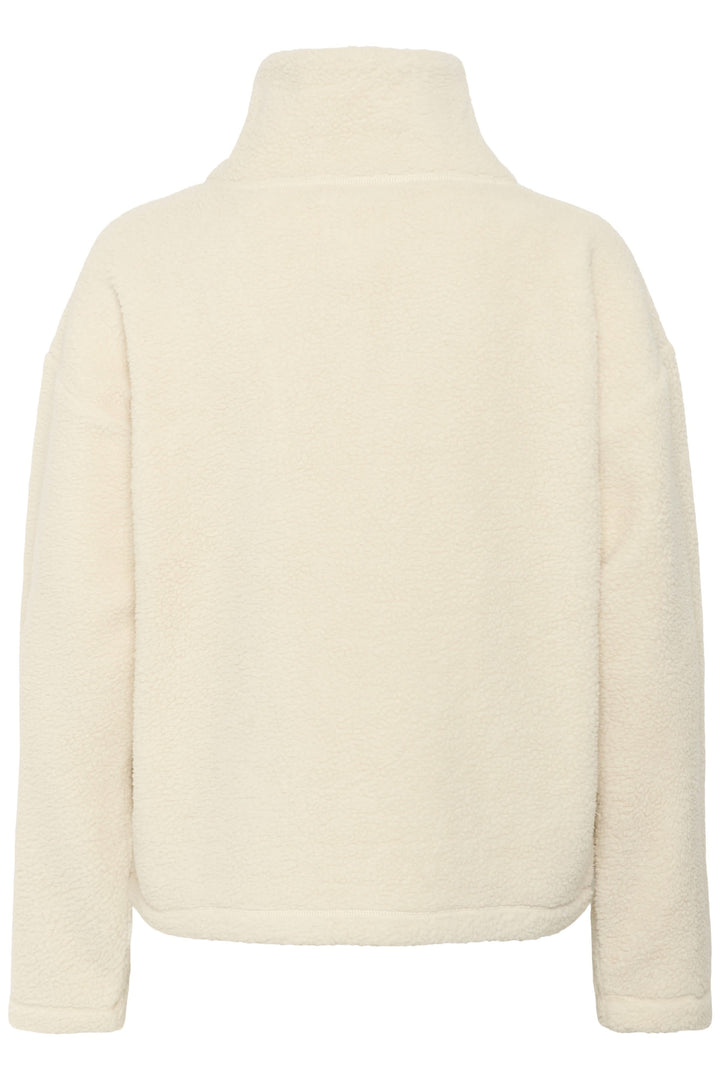 Vue arrière du Chandail Sirana effet sherpa avec col montant zippé, idéal pour la mi-saison. Coupe ample et confortable.