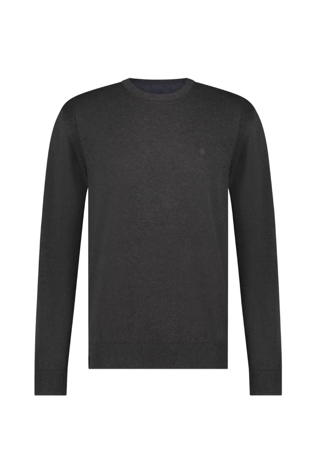 Chandail col ras du cou noir à manches longues, coupe régulière, idéal pour un look décontracté et confortable.