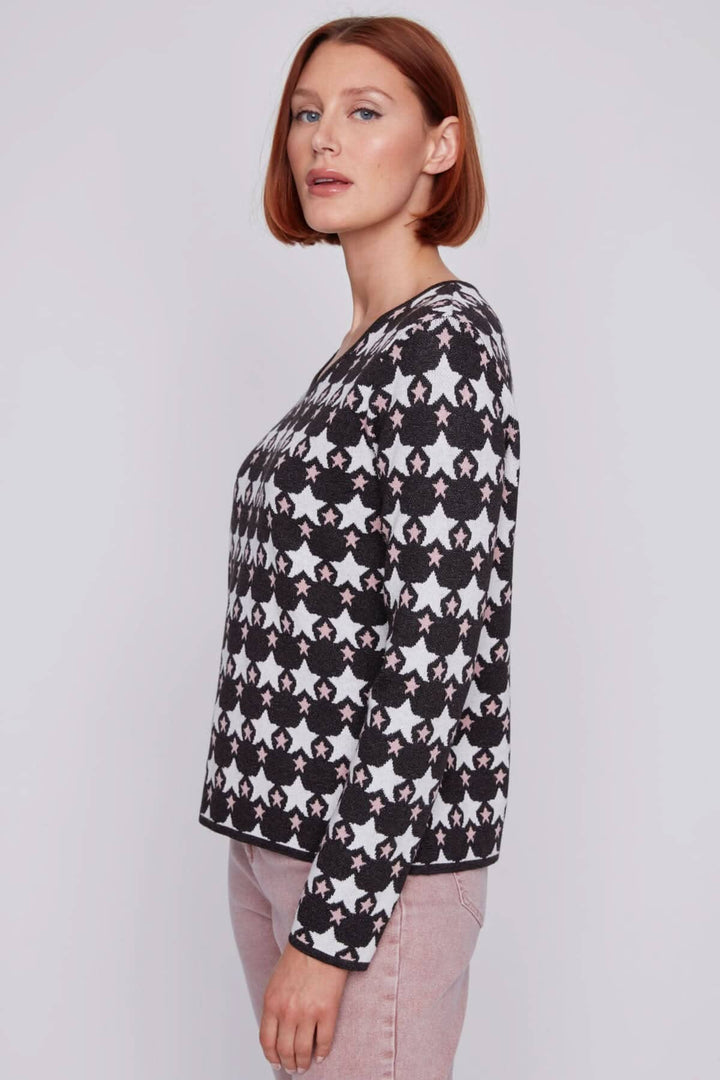 Chandail de tricot col V à motifs d&