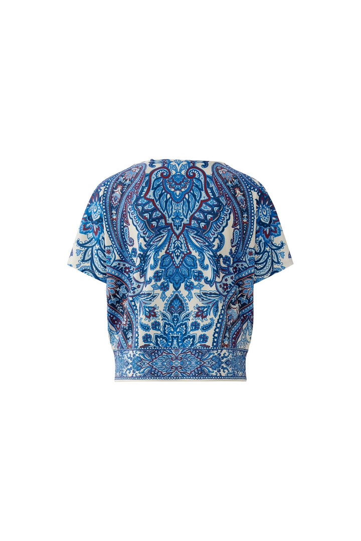 Chandail imprimé à manches courtes avec motif cachemire expressif et encolure ronde, conçu pour un look raffiné et décontracté.