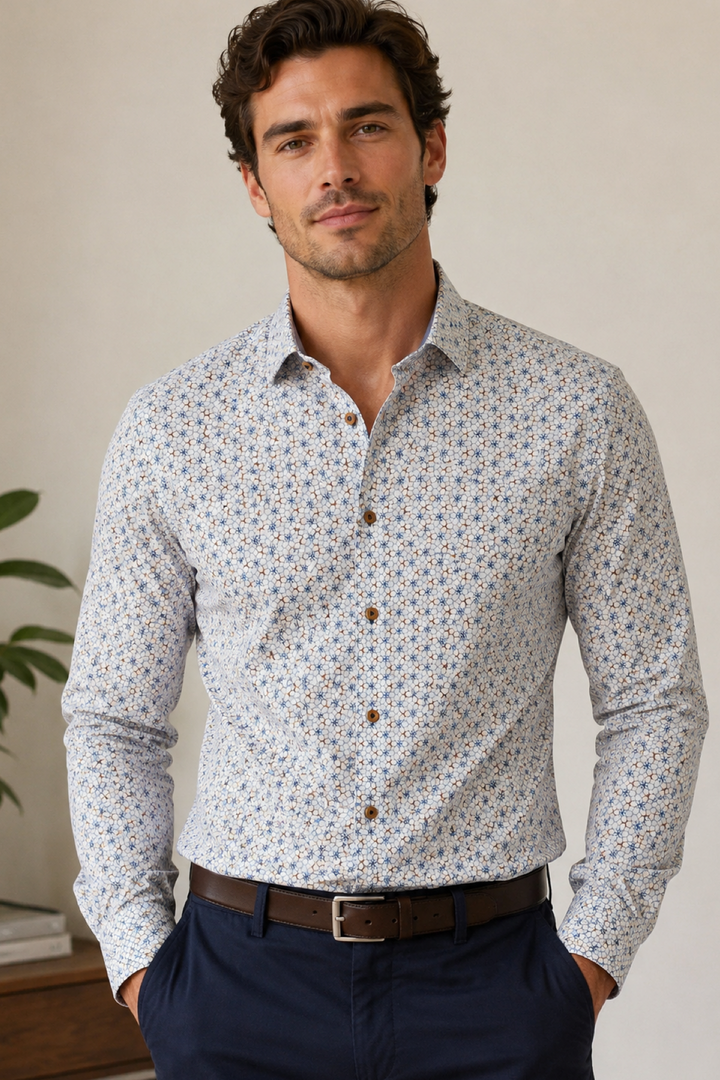 Floral mosaic print casual shirt
