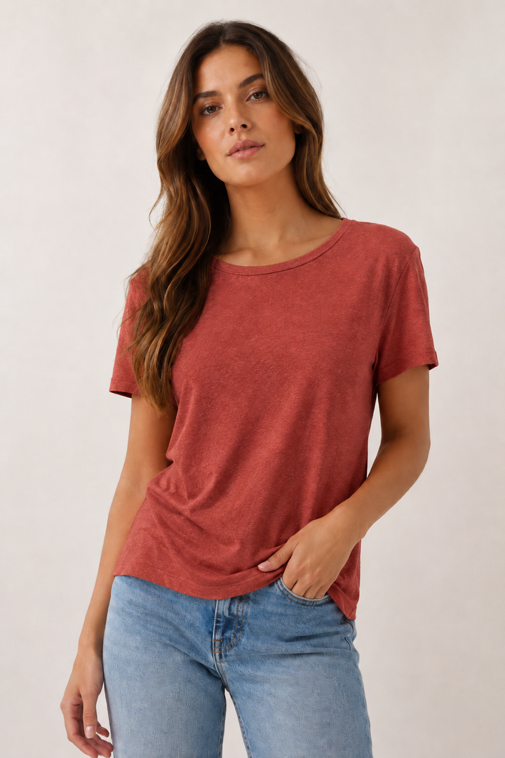 T-shirt col rond en lin