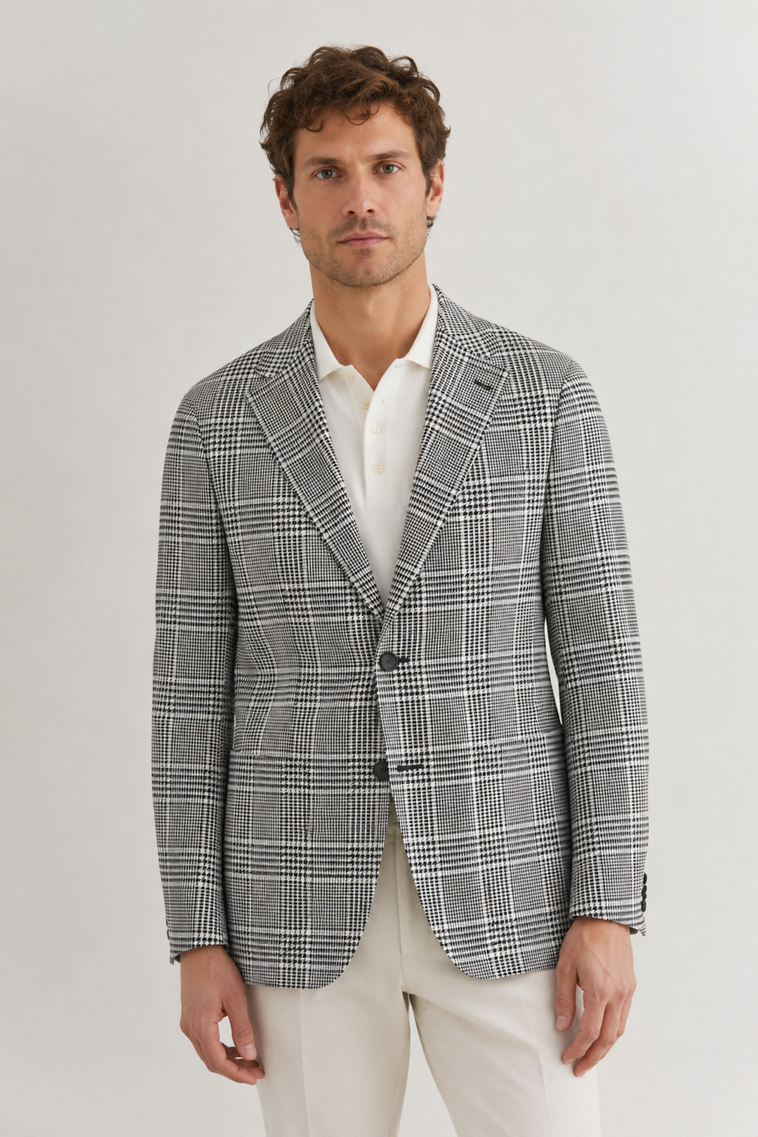 Veston prince-de-galles en coton et lin