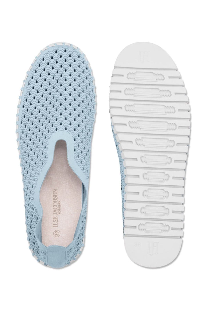 Chaussure tulip139 légère en microfibre bleue, semelle blanche, design découpé au laser, style confortable.