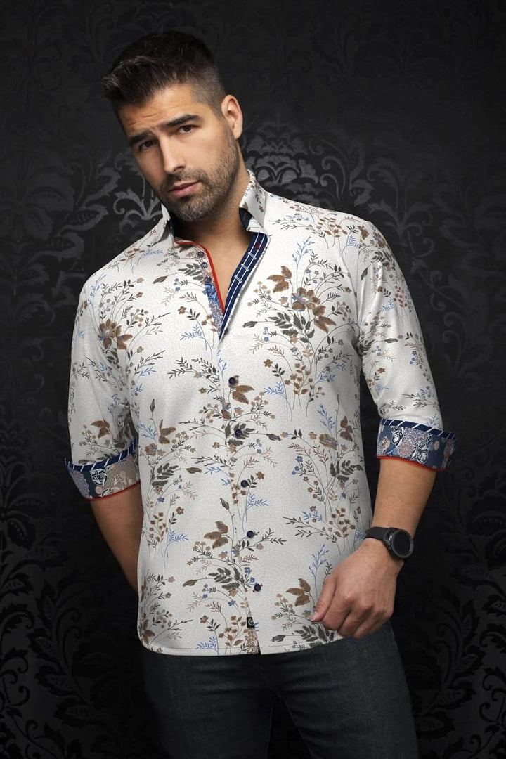 Chemise Brenner florale pour homme avec col classique et détails contrastants, parfaite pour l&