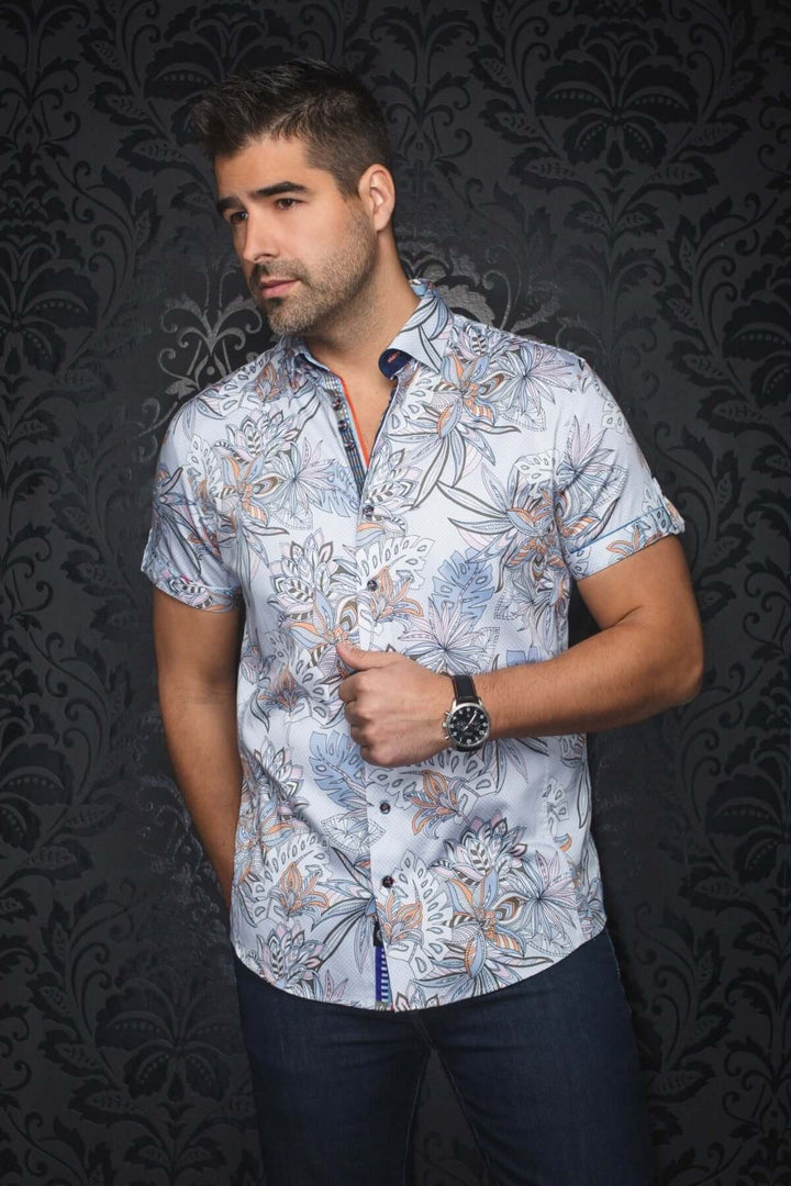Chemise Corrado à manches courtes avec imprimé floral, coupe ajustée, col structuré, parfaite pour l&
