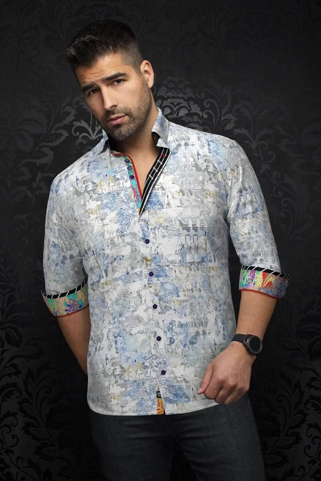 Chemise Gomera en coton extensible avec motifs contrastants pour un look élégant et décontracté.
