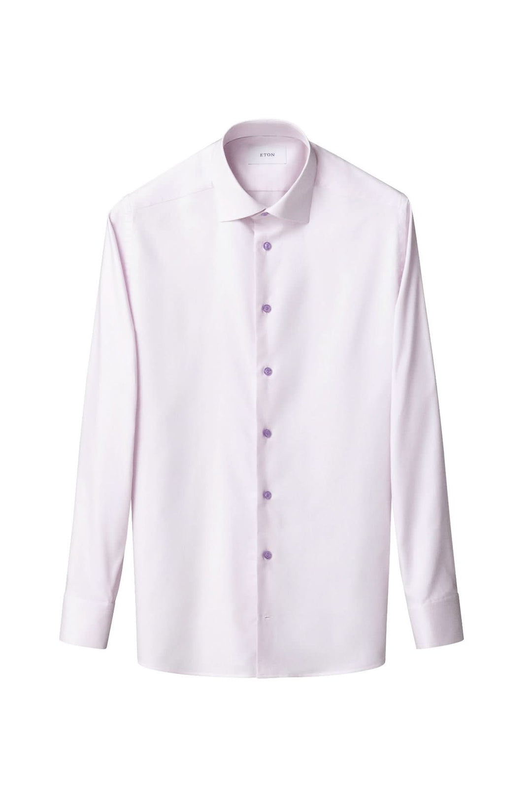 Chemise en coton lilas à effet texturé avec col cutaway et boutons assortis, élégante pour bureau et occasions spéciales.