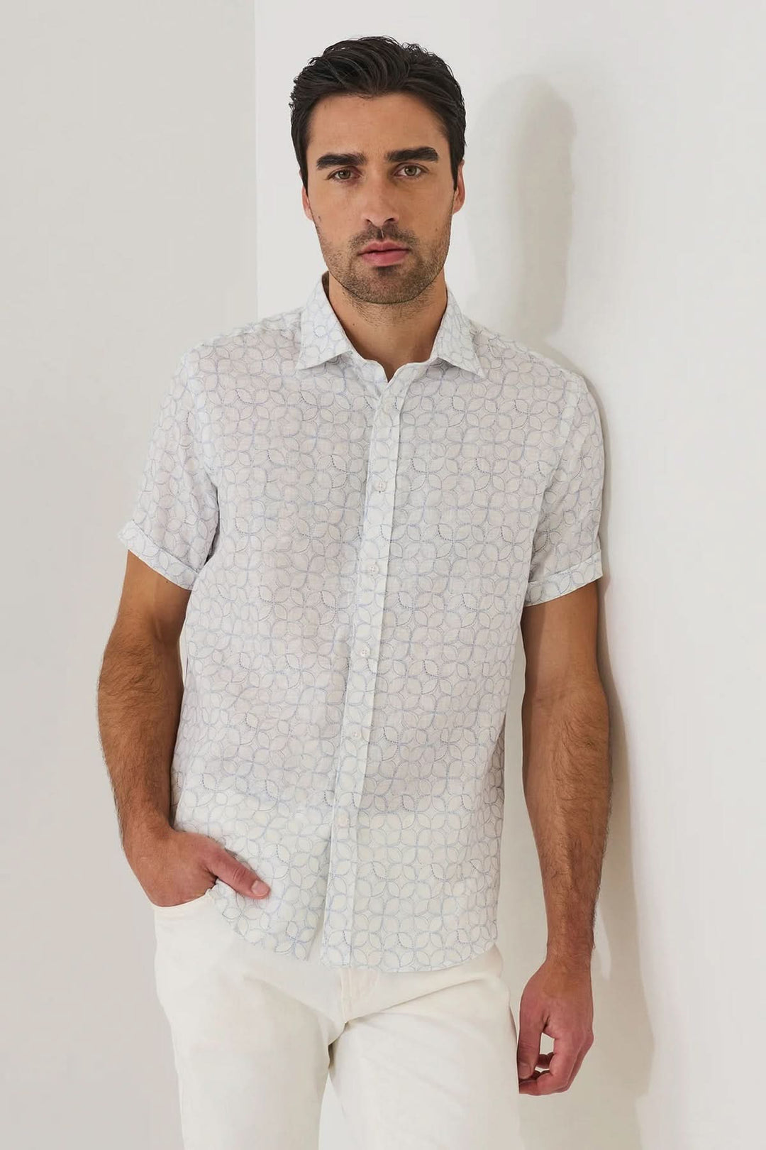 Chemise en lin imprimée manches courtes
