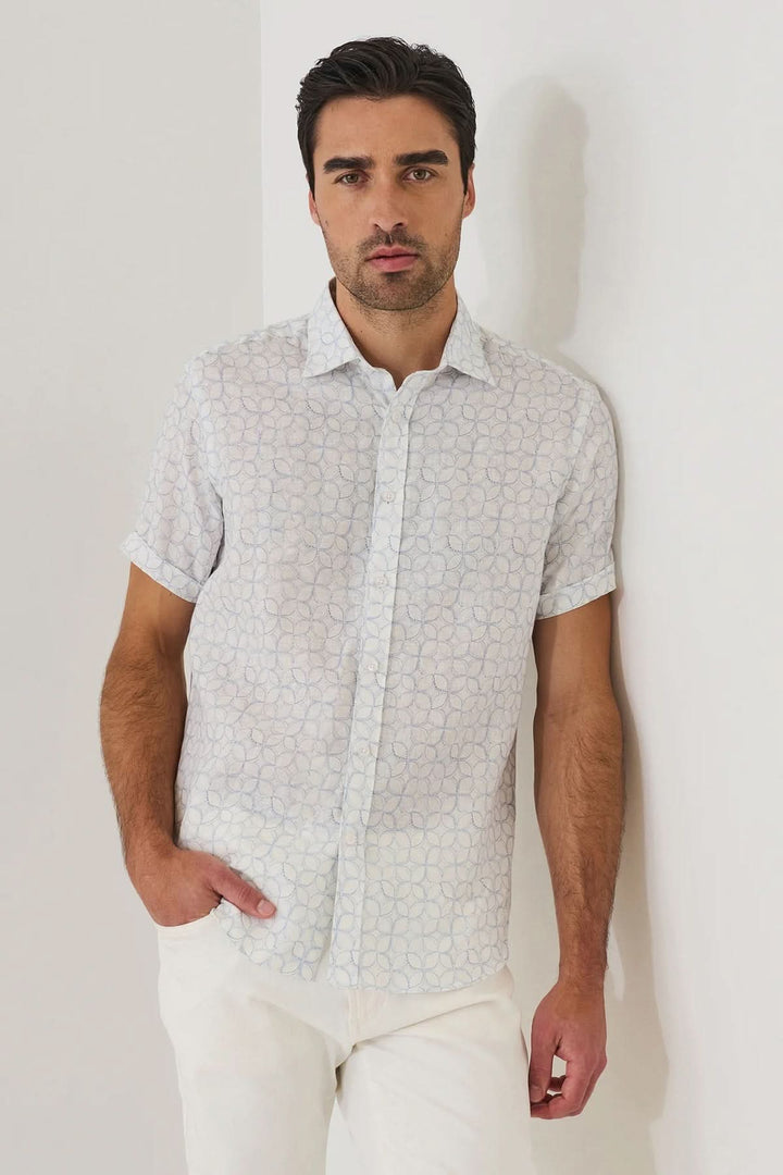 Chemise en lin imprimée manches courtes