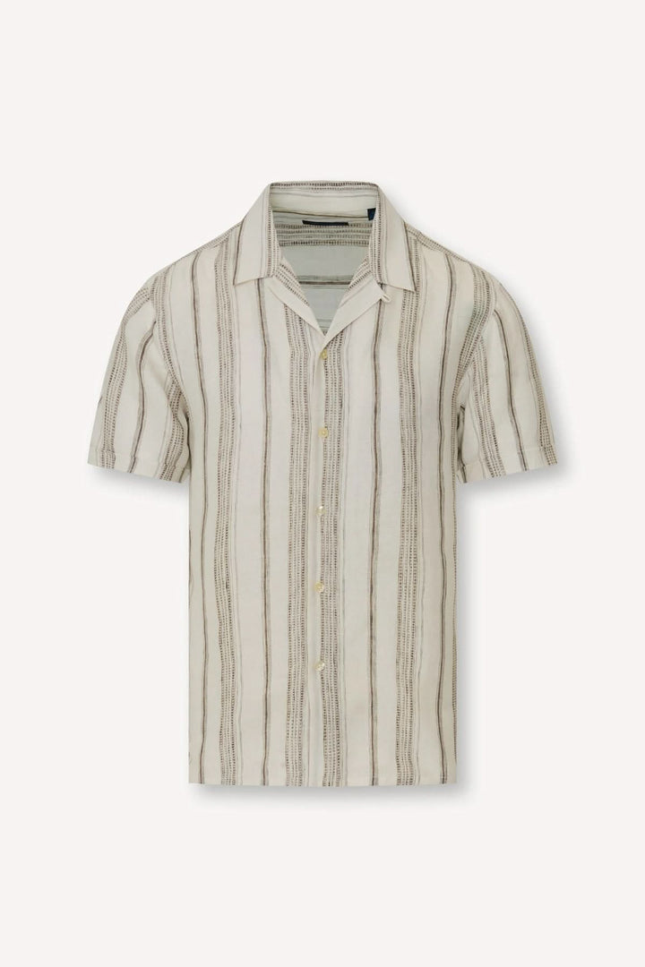 Chemise en lin à rayures dobby col camp