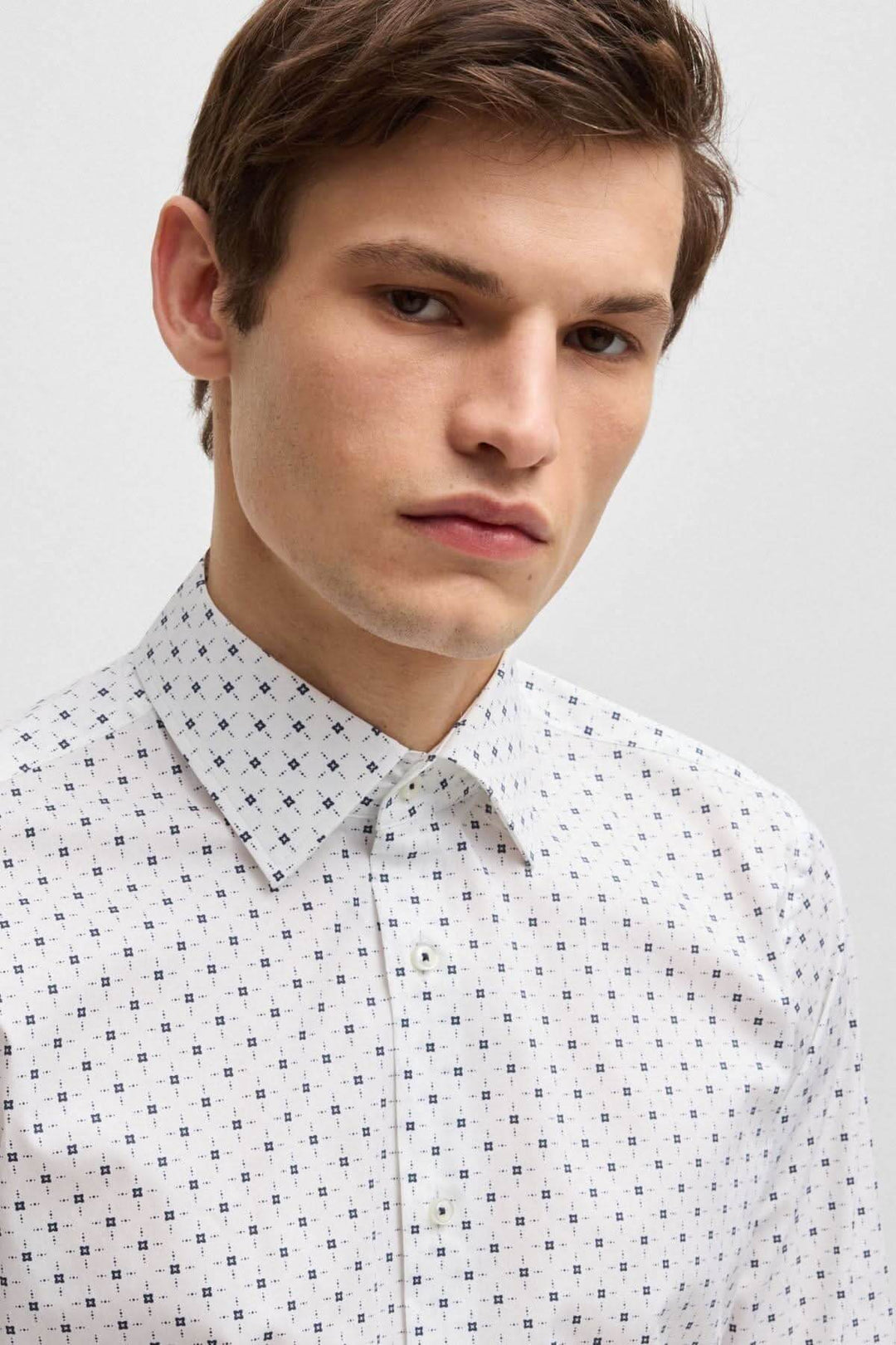 Chemise habillée en coton extensible à motif, style moderne, col Kent, look d&