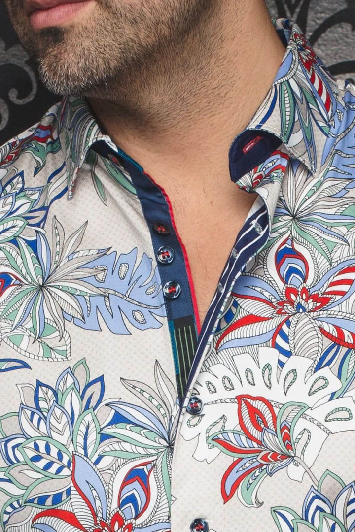 Chemise à manches courtes Corrado avec imprimé feuillage coloré et col classique, parfaite pour l&