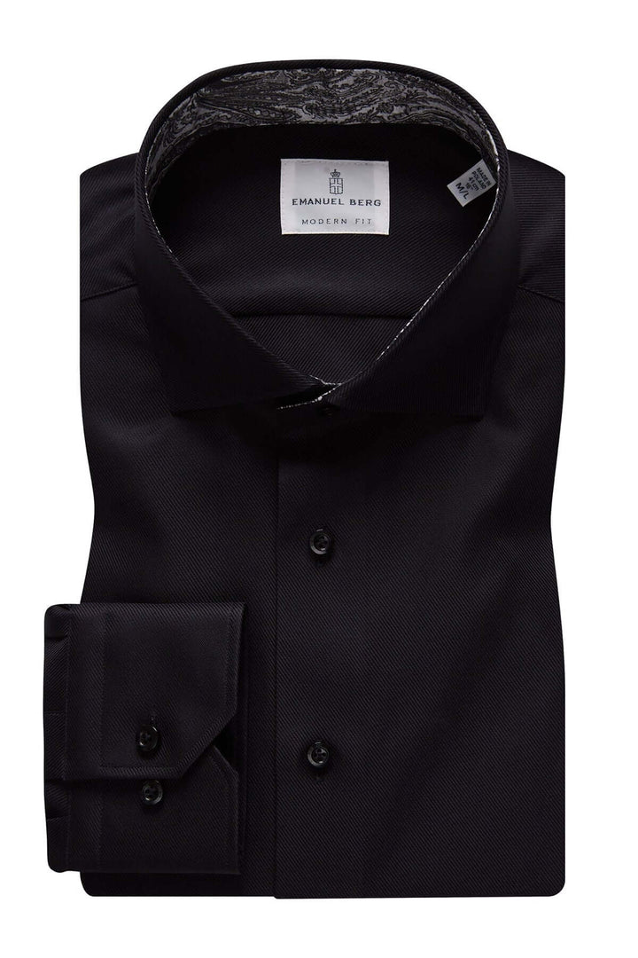 Chemise moderne noire avec col classique et imprimé cachemire à l&