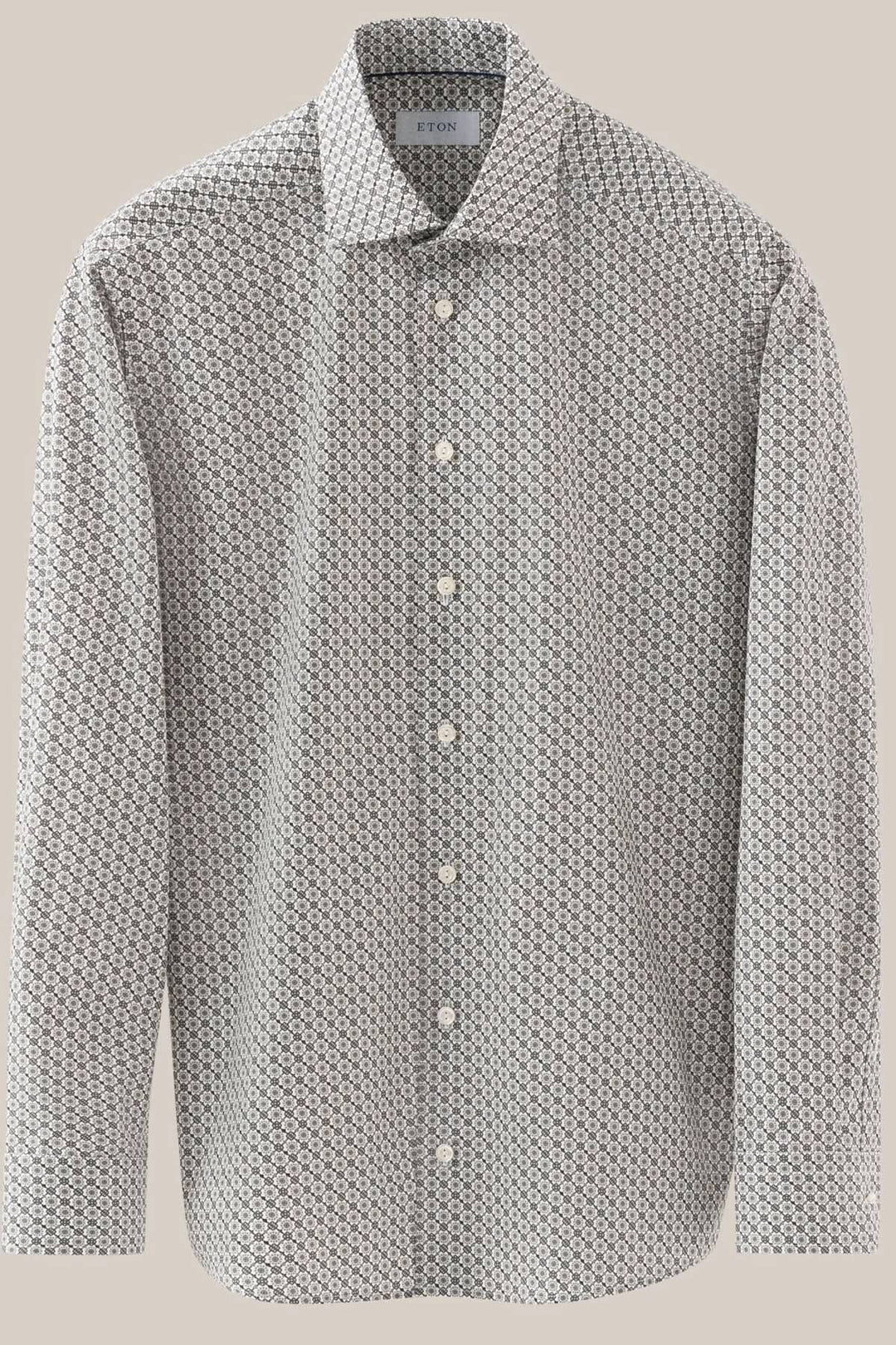 Chemise à imprimé géométrique Eton, motif mosaïque, col classique, coupe ajustée, idéale pour tenues formelles ou décontractées.