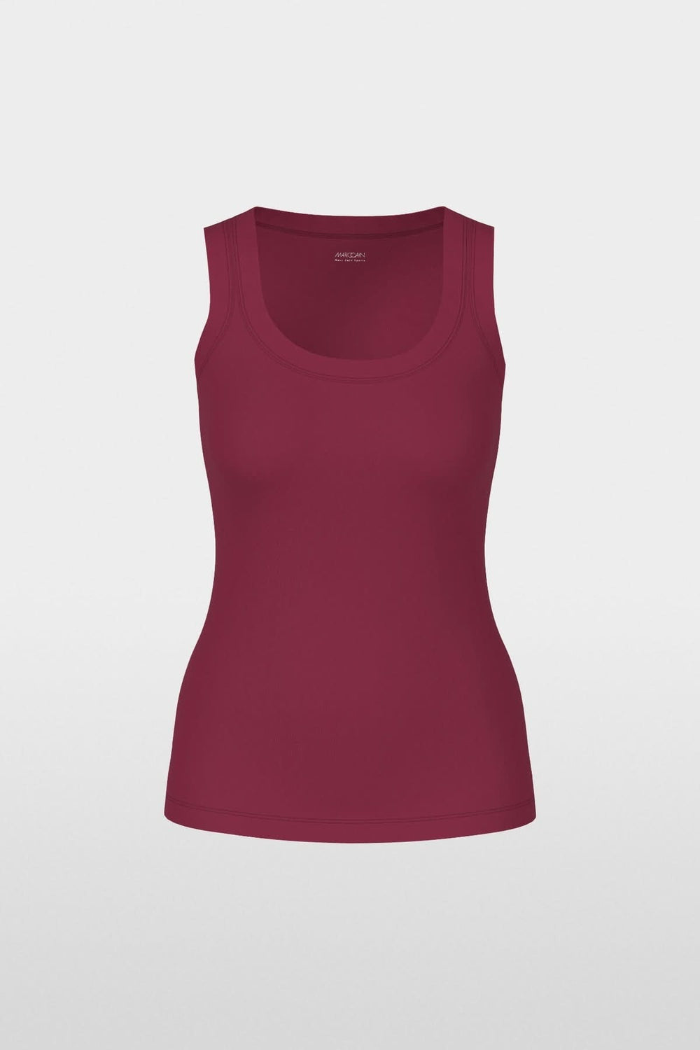 Haut sans manches en coton côtelé bordeaux avec coupe ajustée et finitions contrastées pour un look minimaliste et confortable.