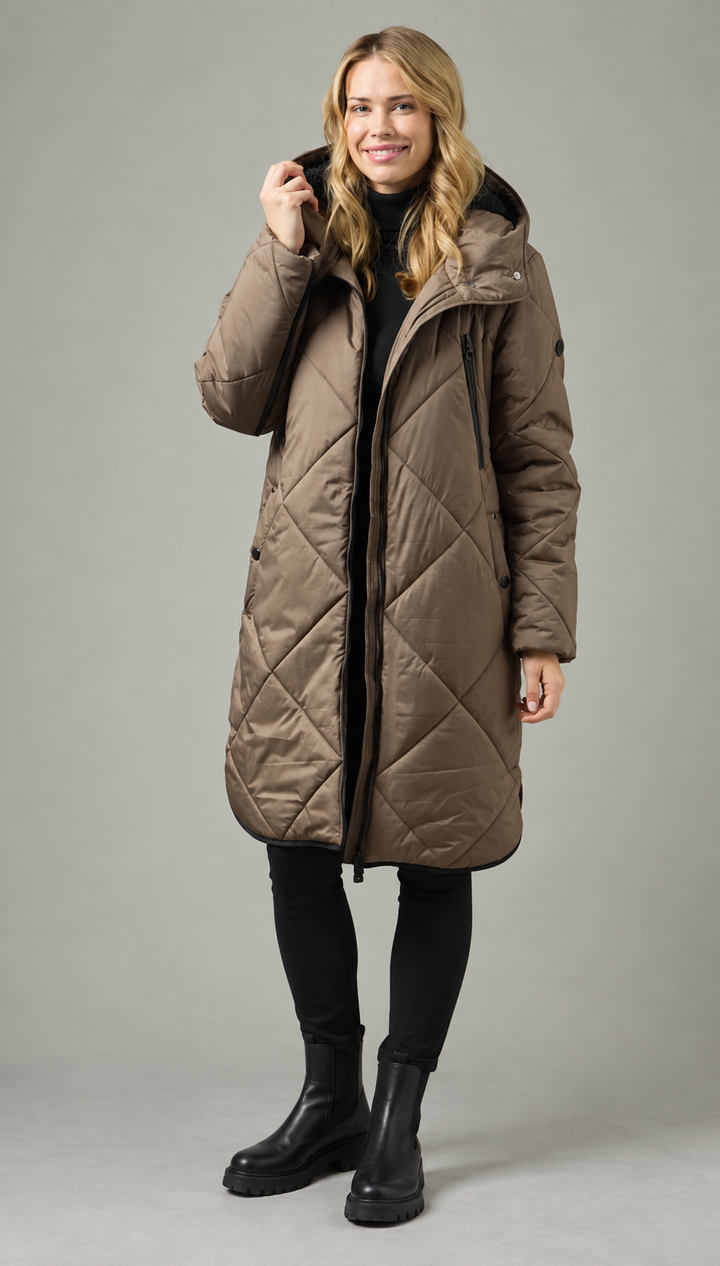 Long hooded quilted coat