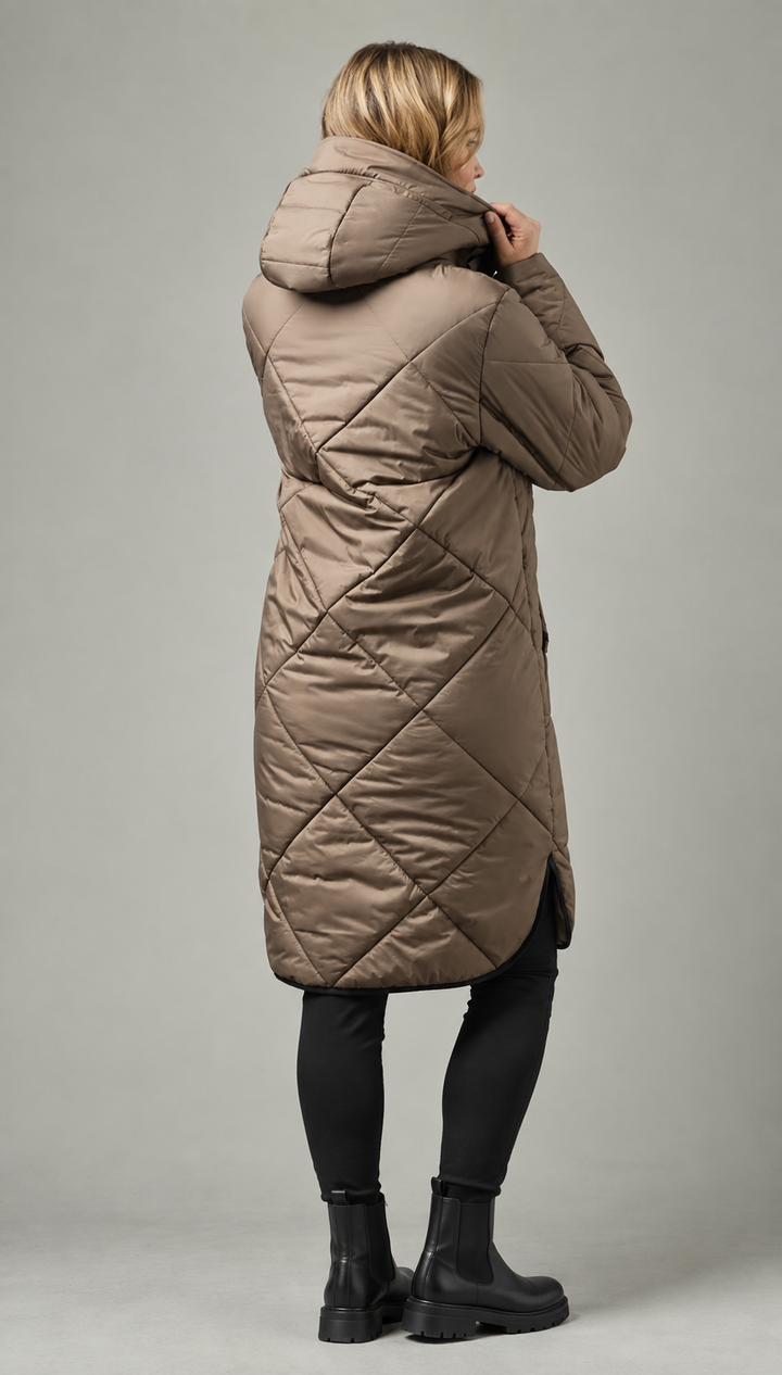 Long hooded quilted coat
