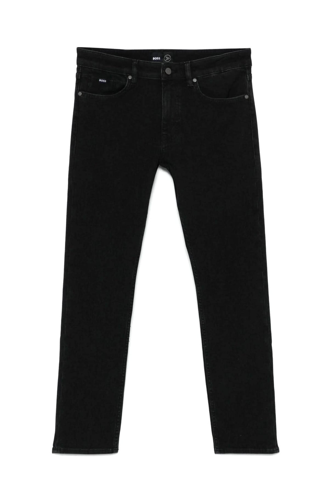 Jean noir BOSS slim fit en denim extensible, élégant et confortable, parfait pour un style quotidien.