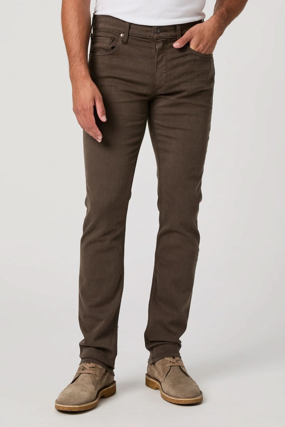 Jean de coton Coupe Lennox en denim brun avec élasticité supérieure, confort et sophistication, ajusté Transcend Slim Fit de Paige.