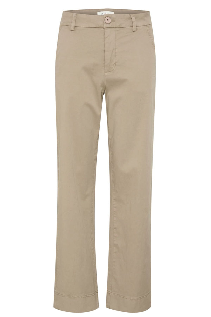 Pantalon Belme en coton beige à jambe large, taille haute, idéal pour un look décontracté et moderne.