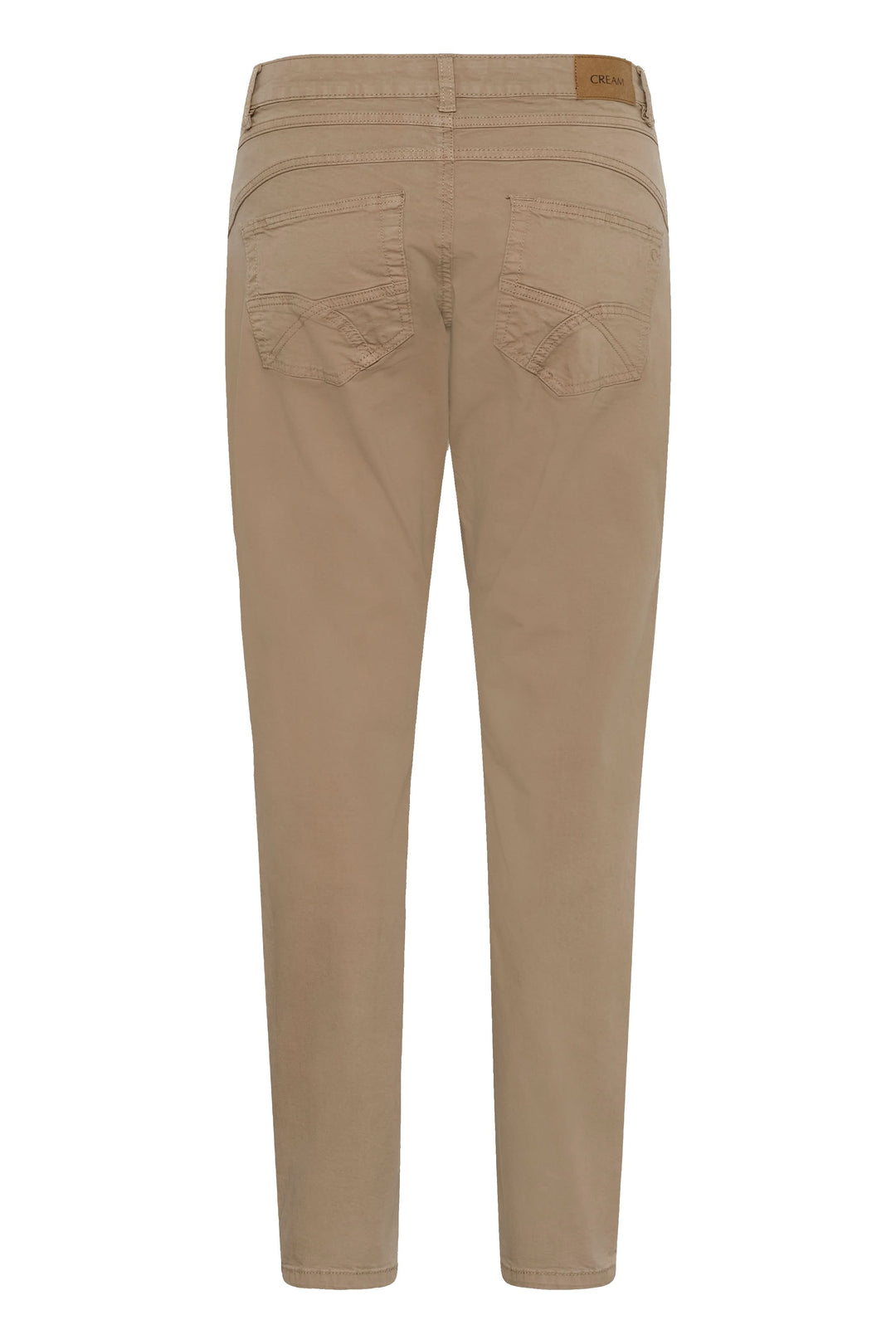 Pantalon Berta décontracté beige, coupe droite, revers, poches latérales, design casual chic.