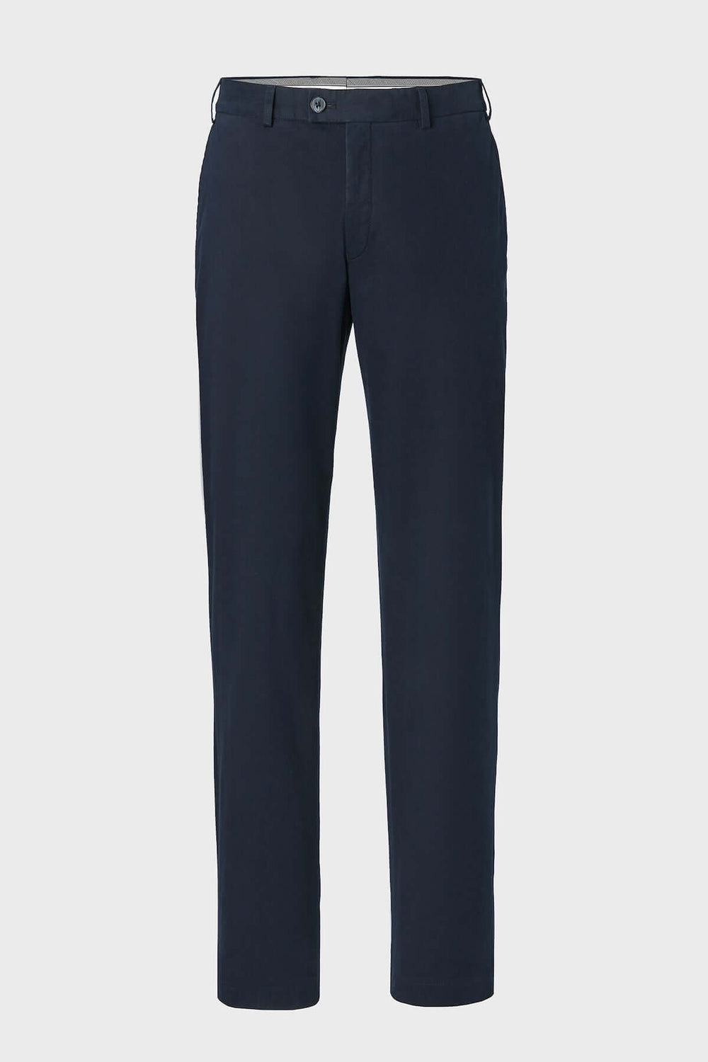 Pantalon Chino Trento élégant en sergé de coton bleu marine avec coupe ajustée et ceinture élastiquée pour confort et style décontracté.