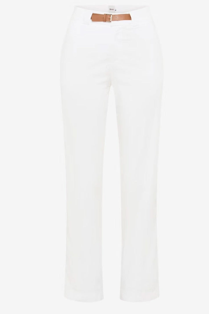 Pantalon droit Madison blanc avec ceinture intégrée et coupe droite élégante, idéal pour un look épuré et sophistiqué.