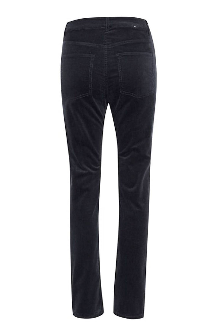 Pantalon en corduroy Rana, vue arrière, cinq poches, coupe droite et taille haute en velours côtelé.