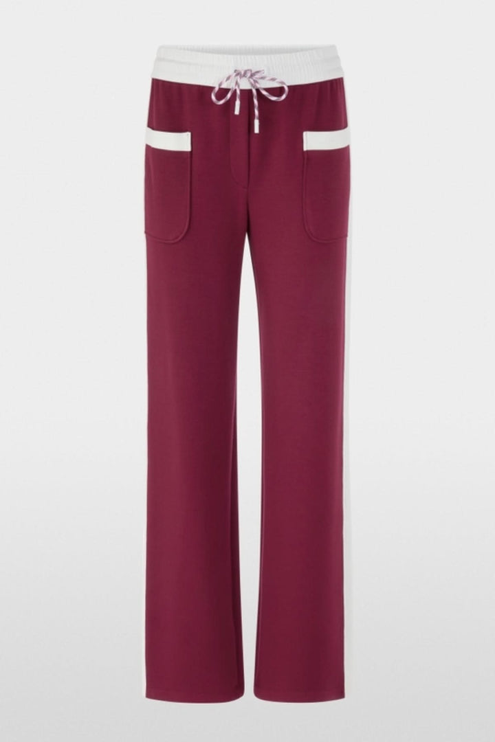 Pantalon à enfiler Washington, large avec taille jogging, rayures contrastées et poches latérales, couleur bordeaux.