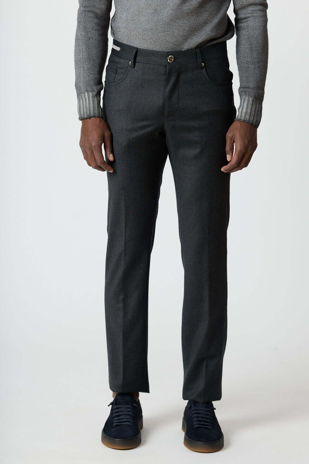 Pantalon habillé 5 poches en laine pour homme, coupe ajustée, élégant et confortable, parfait pour bureau et occasions décontractées chic.