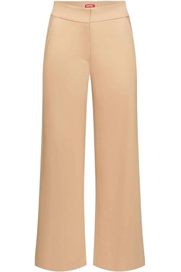 Pantalon habillé beige à coupe droite, idéal pour le bureau ou un événement spécial, avec deux poches avant.