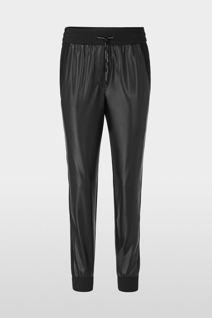 Pantalon habillé Rhodos en cuir synthétique avec taille élastique et coupe fuselée moderne, idéal pour un style sportswear tendance.