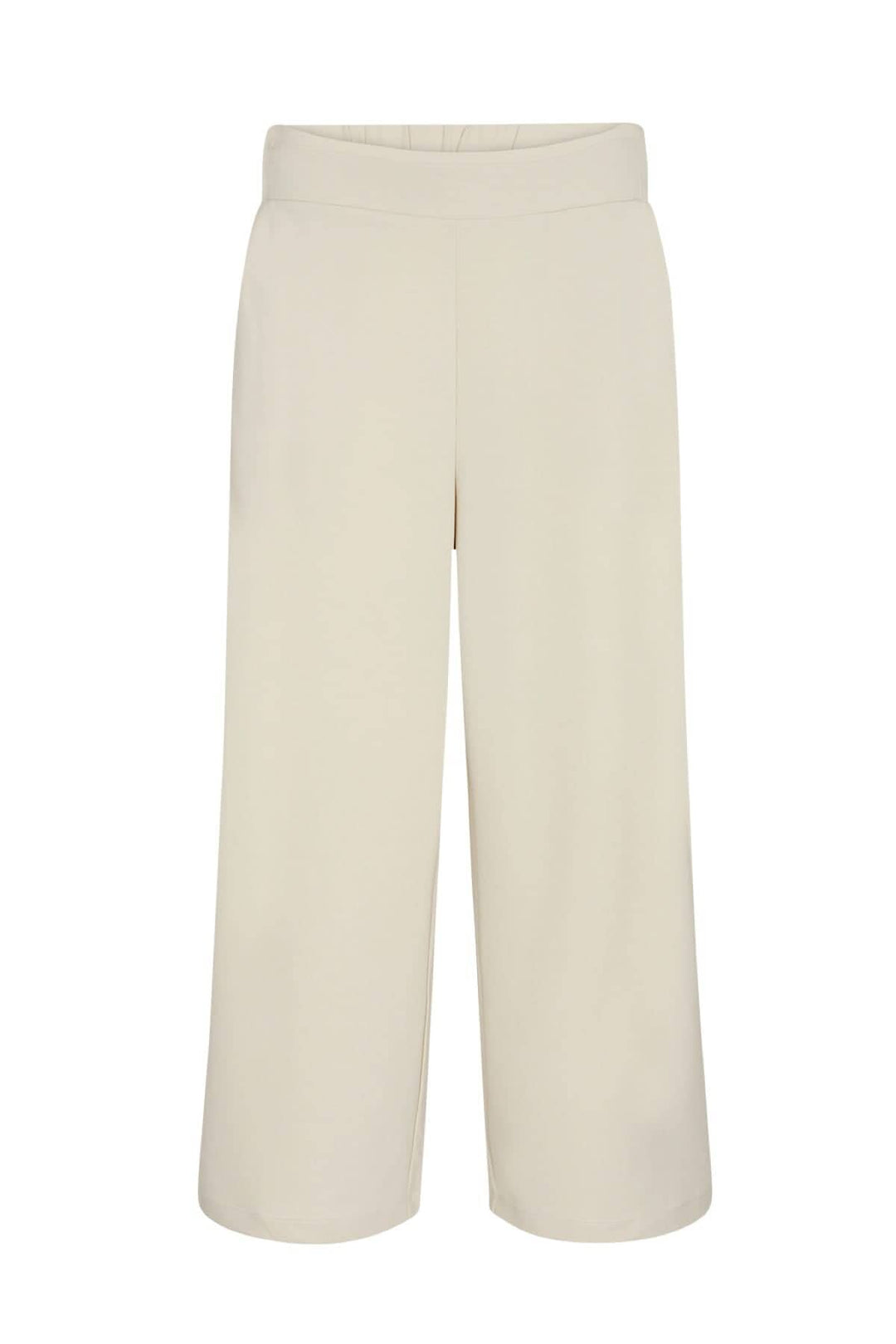 Pantalon jambe large en mélangé de polyester recyclé, couleur crème, coupe décontractée avec taille élastique.