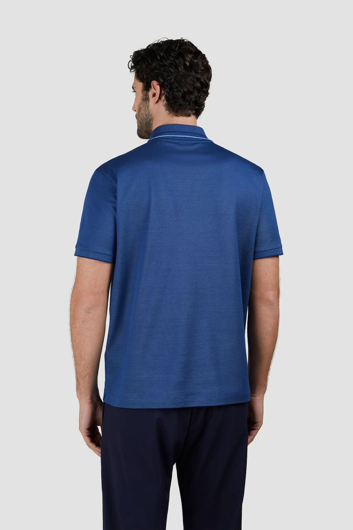 Polo zippé en coton Paul &amp; Shark, vue arrière, design élégant et coupe classique, coloris bleu.