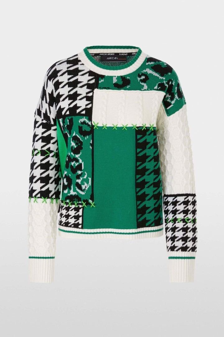 Pull en maille à motifs mélangés, avec col rond et design oversize, en pure laine.