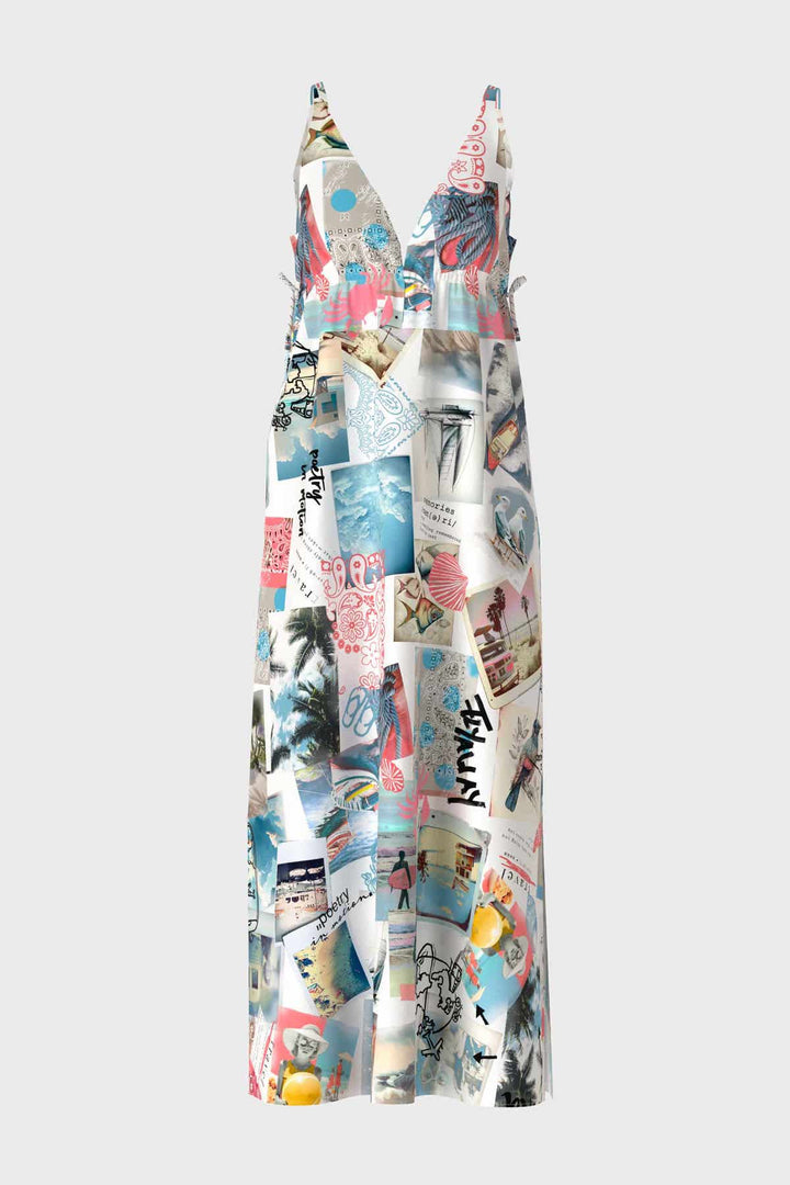 Robe à bretelles relax avec imprimé estival de cartes postales et encolure en V, parfaite pour l&