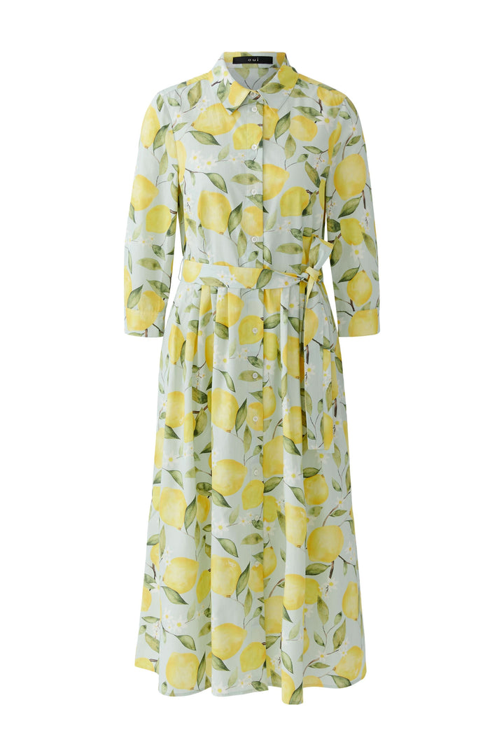 Robe chemise midi à imprimé citron