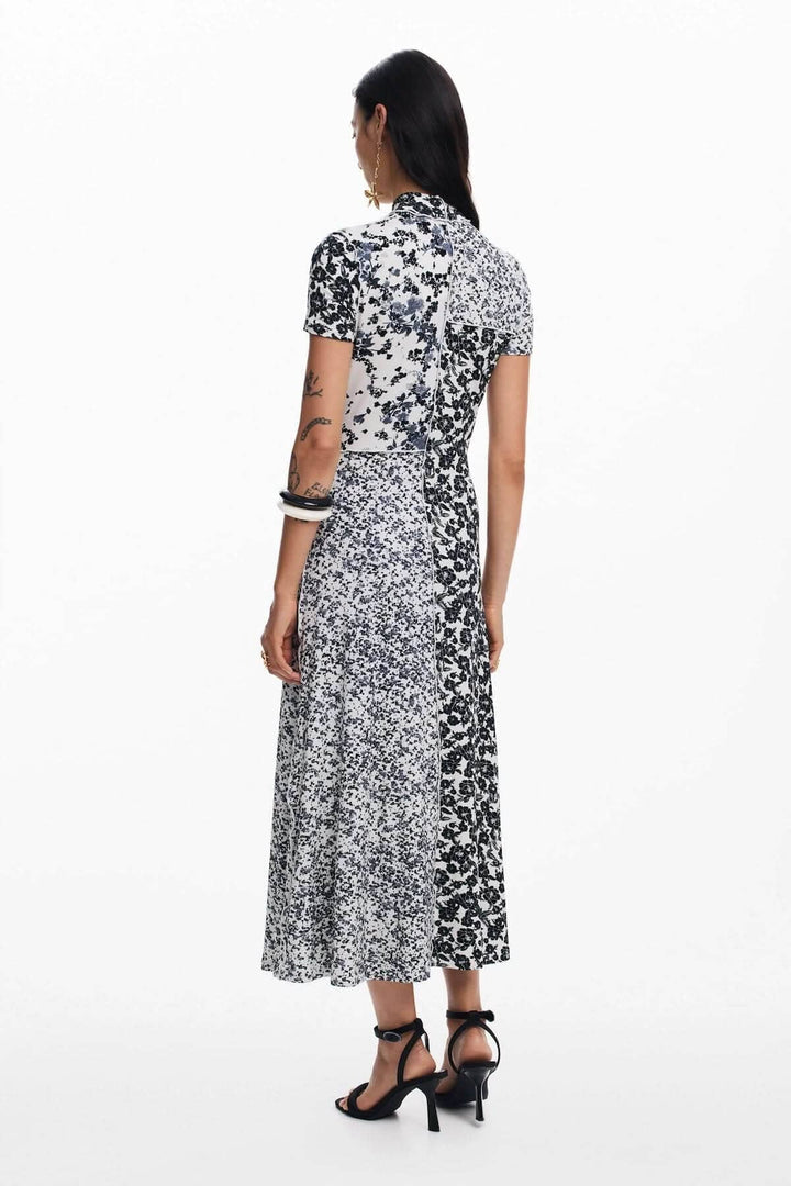 Robe midi à manches courtes, imprimé floral, dos élégant, parfaite pour le printemps et l&