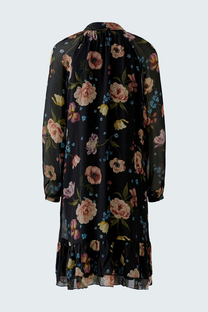 Robe midi fluide avec imprimé floral raffiné et allure féminine, coupe droite évasée, encolure avec lien à nouer, vue arrière