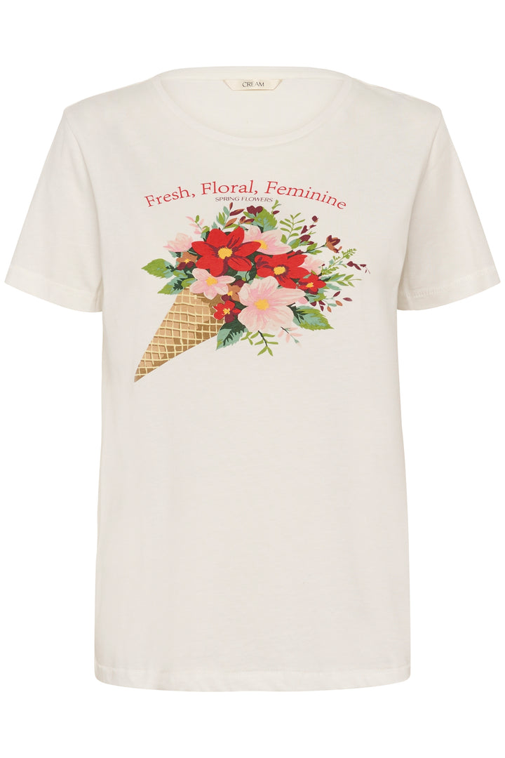 T-shirt Joliy avec imprimé floral artistique, manches courtes, coupe droite et col rond, idéal pour un look féminin et confortable.
