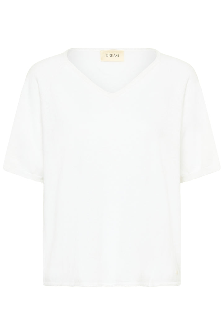 T-shirt Romane blanc à encolure en V et manches amples, coupe décontractée, mode quotidienne chic et confortable.